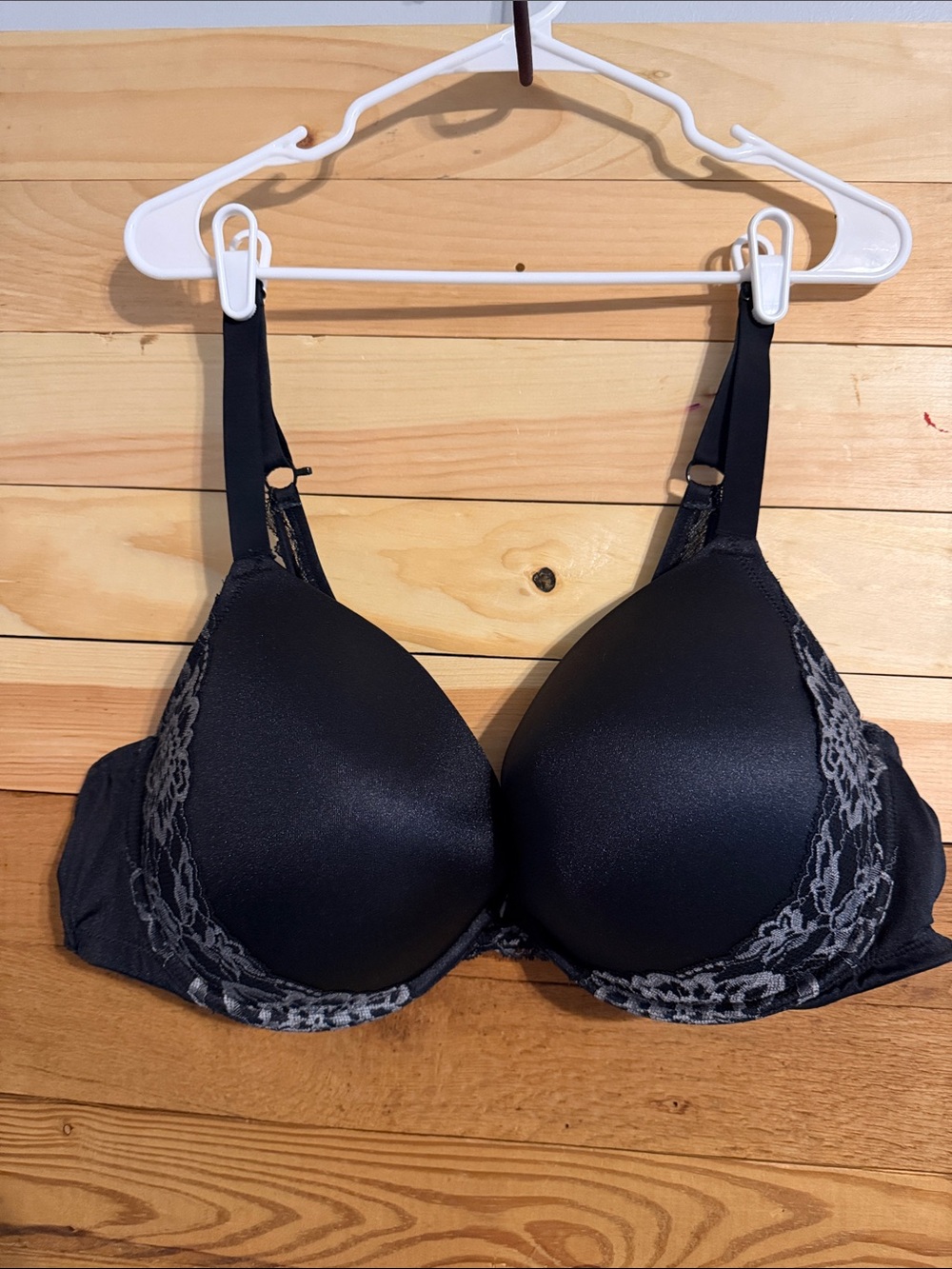 Cacique Black Bra with Gray Lace Accent